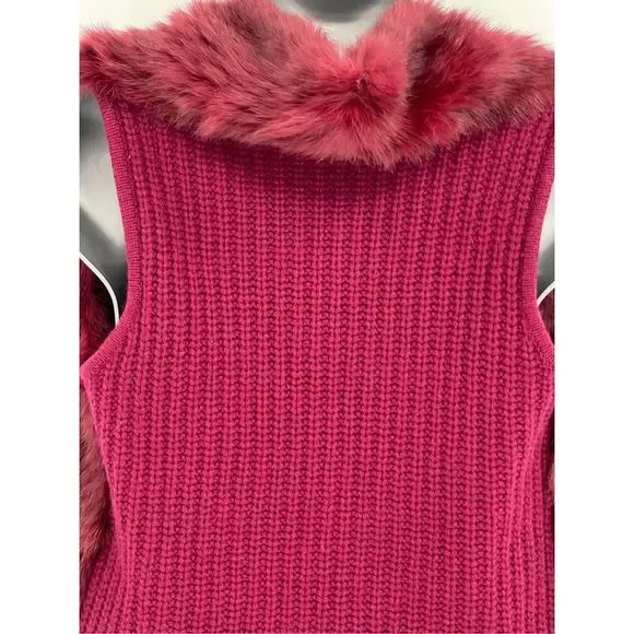 C By Bloomingdales‎ Women's XS Cashmere Rabbit Fur Sweater Vest Dark Pink Maroon - Picture 6 of 11